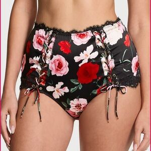 Victoria's Secret Black Floral Lace-Up Panties